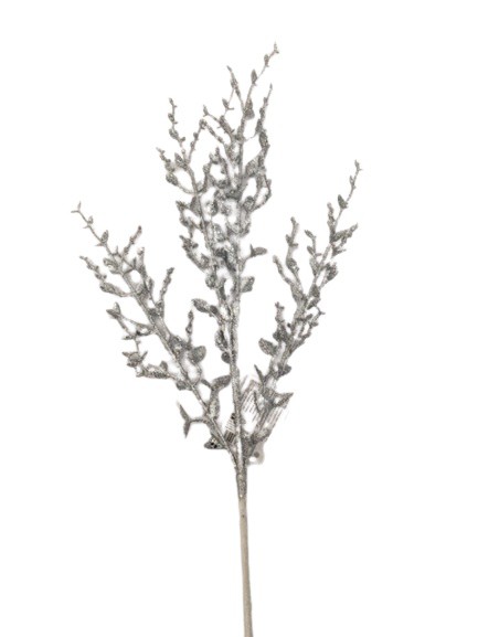 Větvička vánoční lístky stříbrná 65cm | Dekorace - Párty